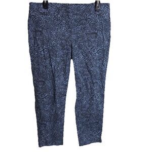 J Jill Womens Cropped Chino Pants Blue Paisley Print Cotton Blend Size 14